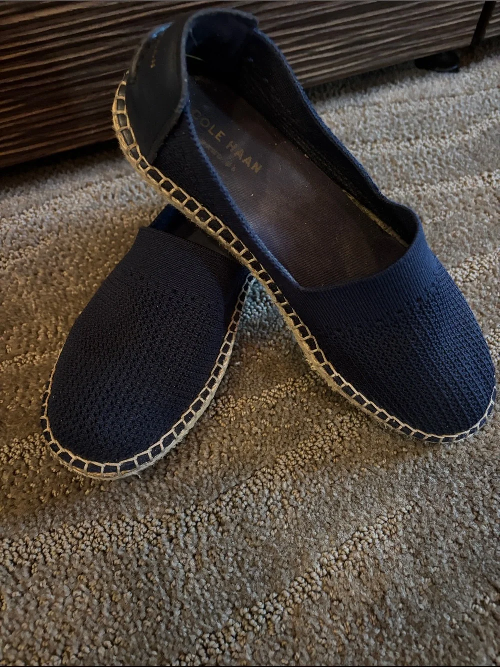 Cole Haan Navy Knit Espadrille Slip-On with Jute Trim